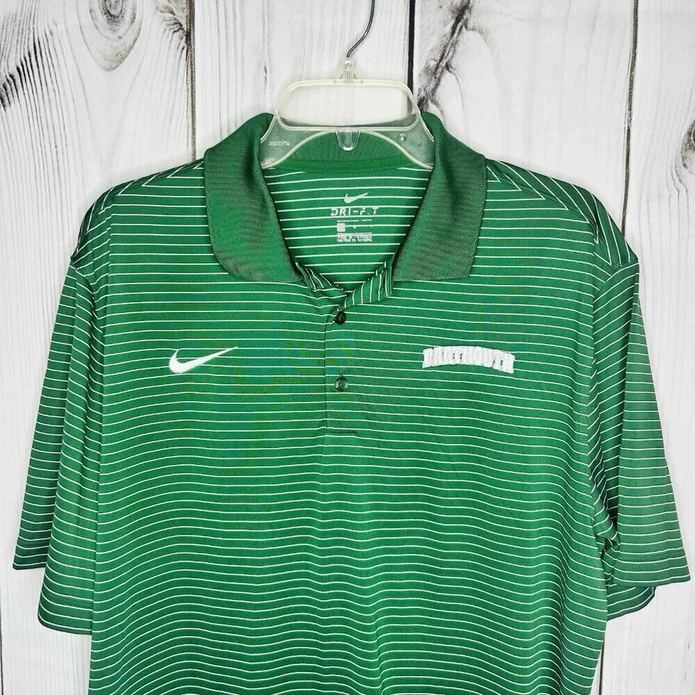 Nike Dartmouth Polo Men's Sz L Green White Striped Embroidered Short Sleeve